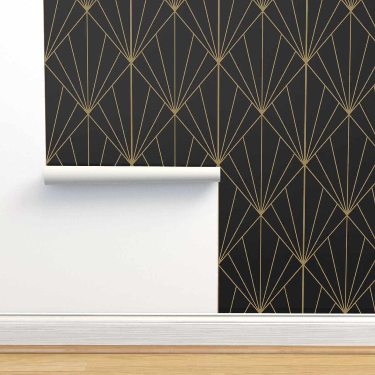 Art Deco Pattern Pyramid Triangle Modern Black And Gold Diamond Custom Removable Wallpaper by Spoonflower Peel & Stick Wallpaper 2FT Wide